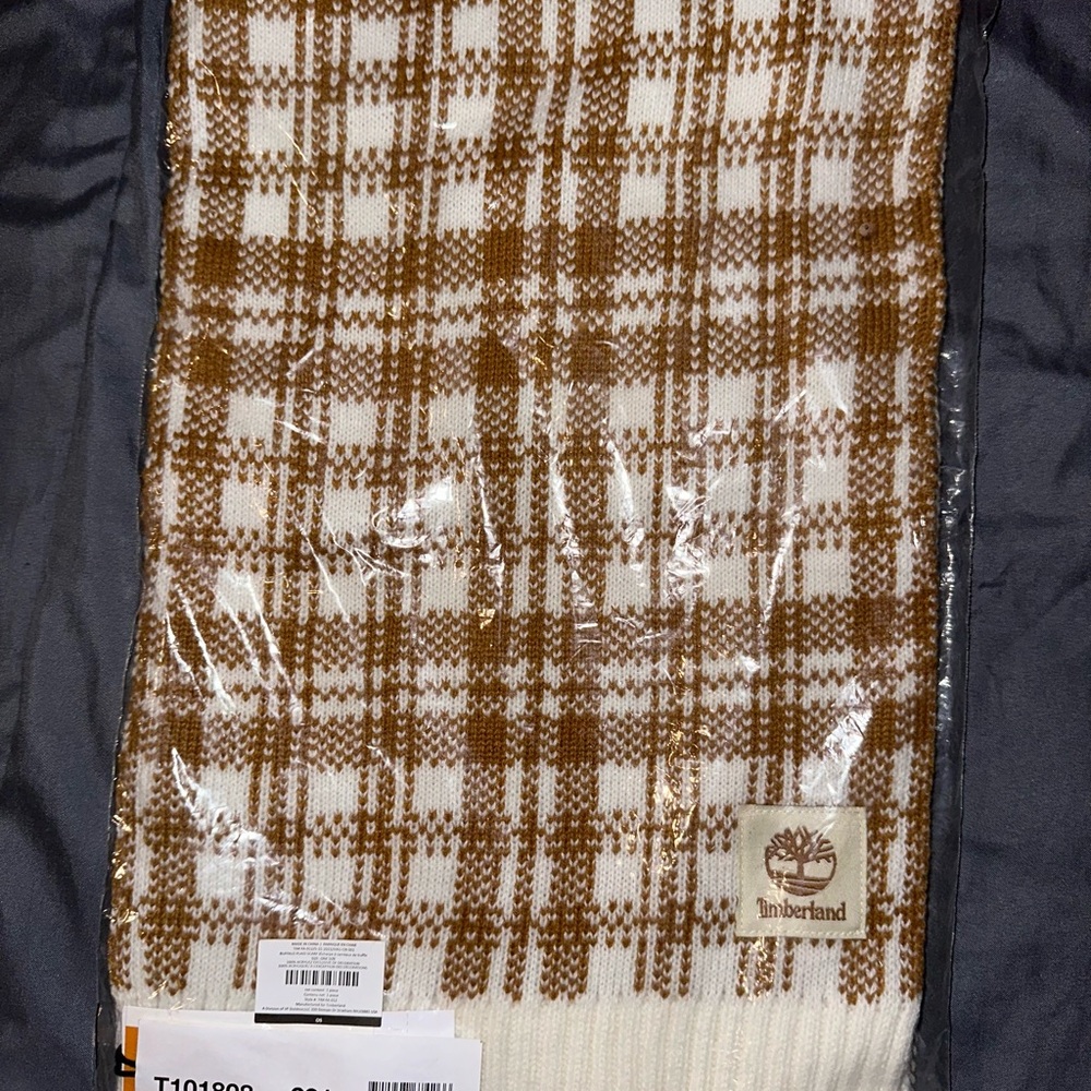 Timberland Tan and Cream Plaid Scarf
